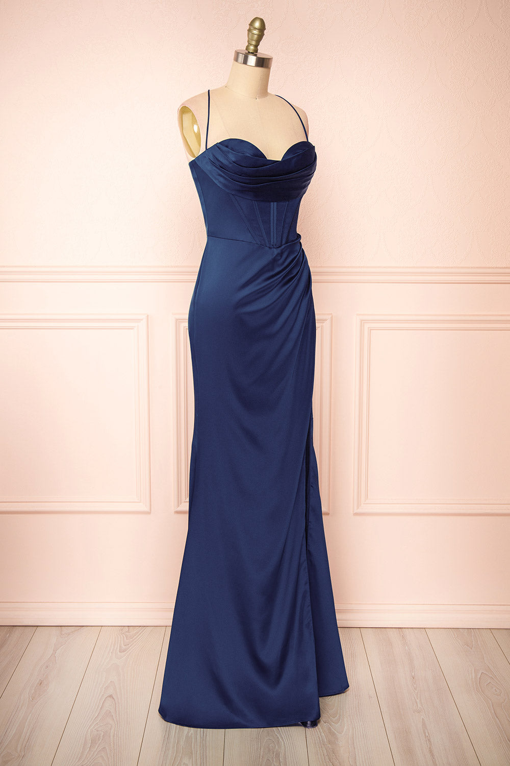 Kesha Navy | Corset Cowl Neck Maxi Dress