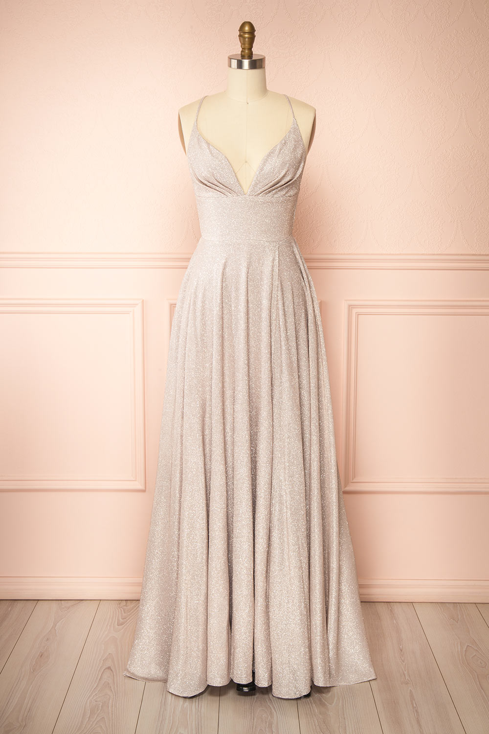 Ketia Champagne | Sparkly Maxi Dress w/ V-Neckline
