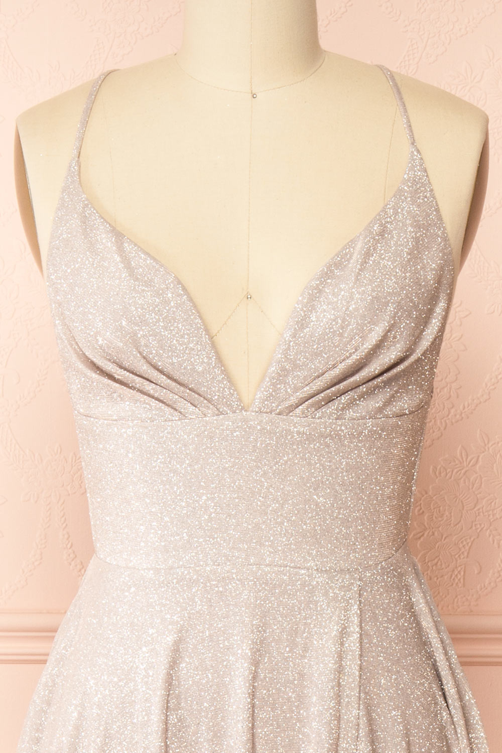 Ketia Champagne | Sparkly Maxi Dress w/ V-Neckline