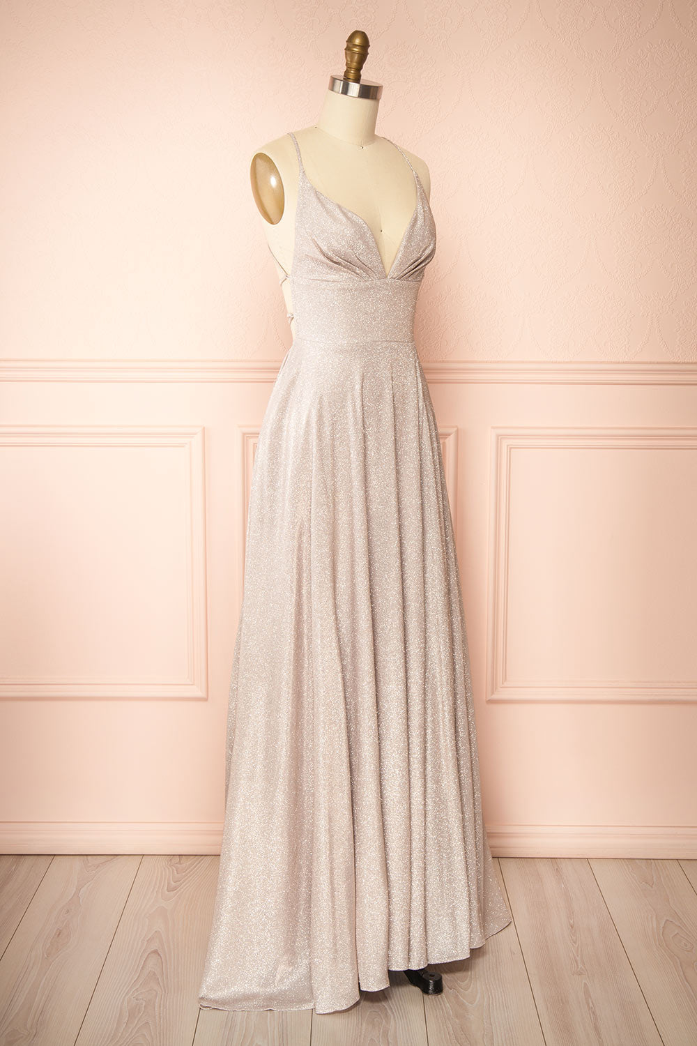 Ketia Champagne | Sparkly Maxi Dress w/ V-Neckline