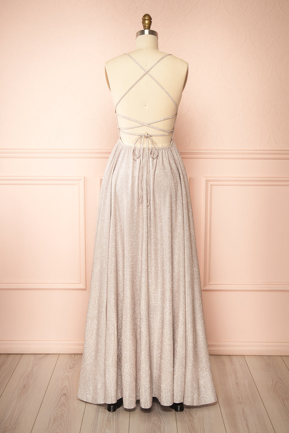 Ketia Champagne | Sparkly Maxi Dress w/ V-Neckline