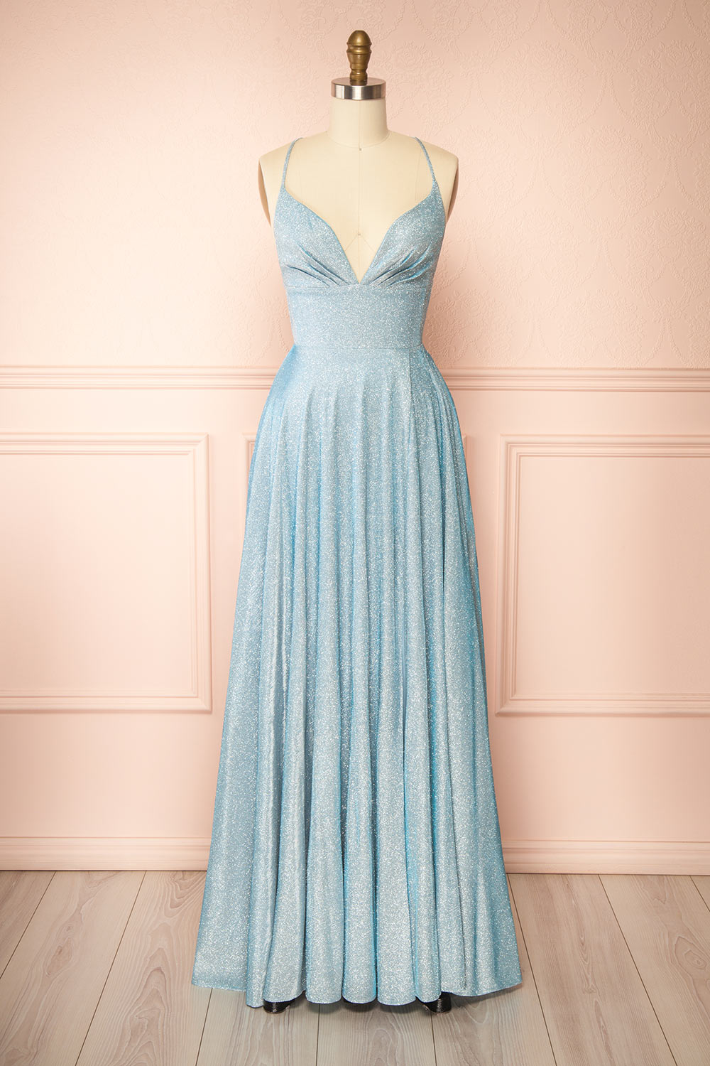Ketia Light Blue | Sparkly Maxi Dress w/ V-Neckline