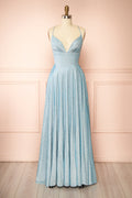 Ketia Light Blue | Sparkly Maxi Dress w/ V-Neckline