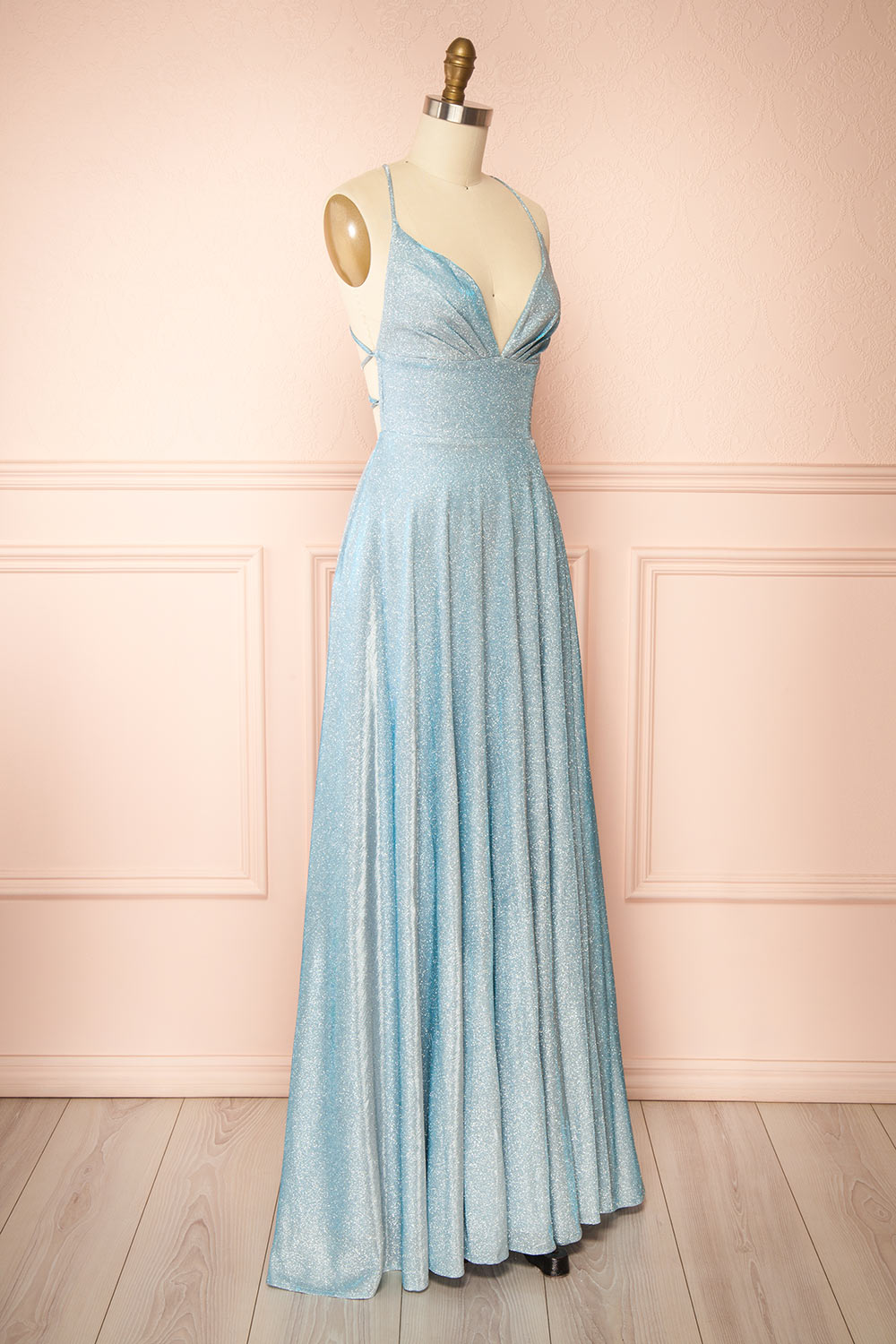 Ketia Light Blue | Sparkly Maxi Dress w/ V-Neckline