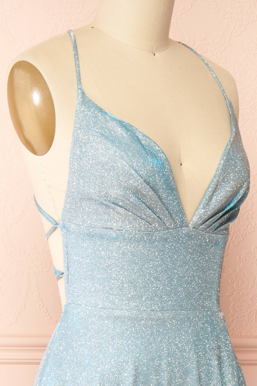Ketia Light Blue | Sparkly Maxi Dress w/ V-Neckline