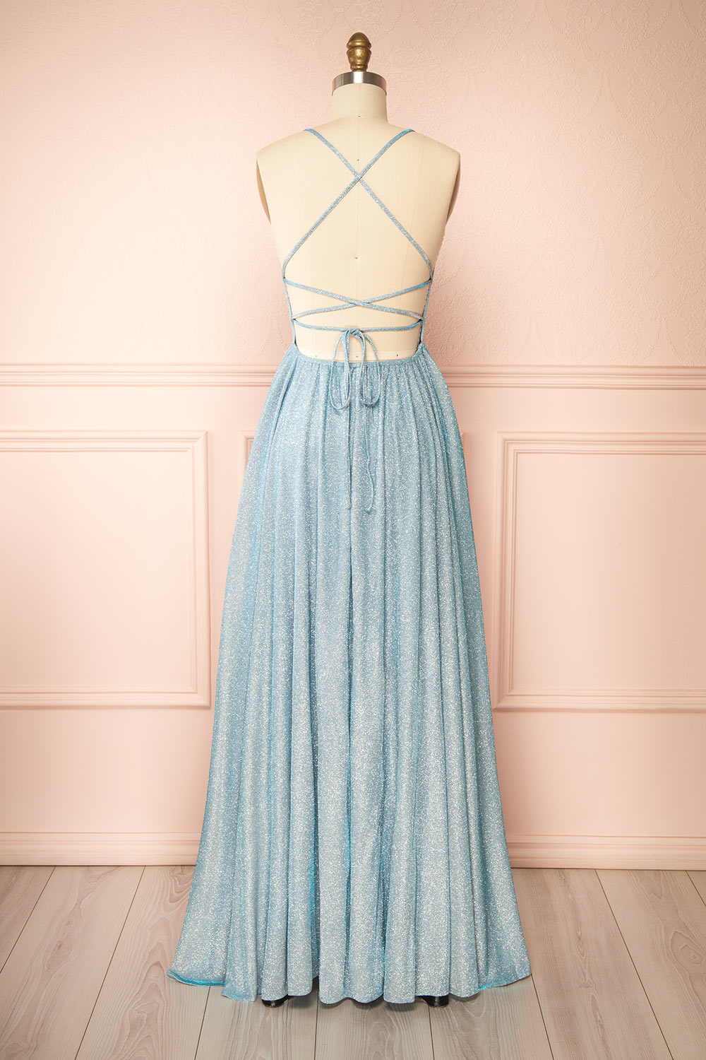 Ketia Light Blue | Sparkly Maxi Dress w/ V-Neckline