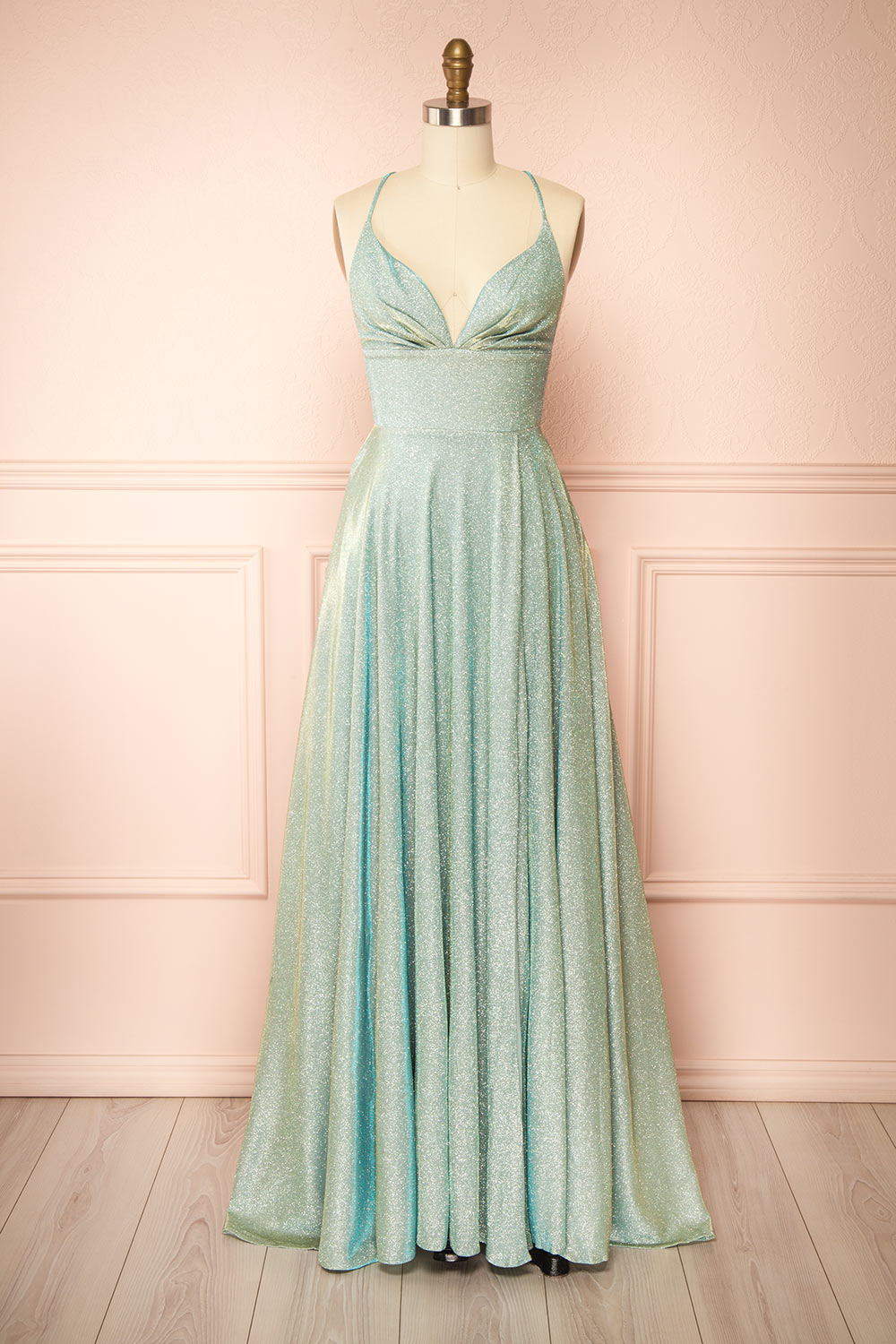 Ketia Mint | Sparkly Maxi Dress w/ V-Neckline