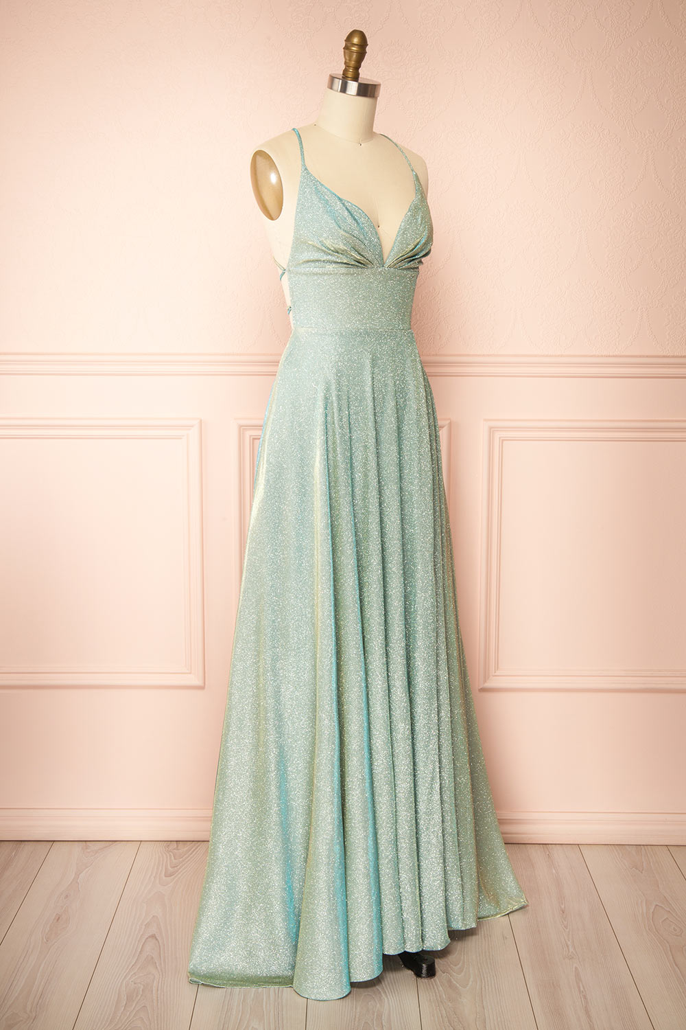 Ketia Mint | Sparkly Maxi Dress w/ V-Neckline