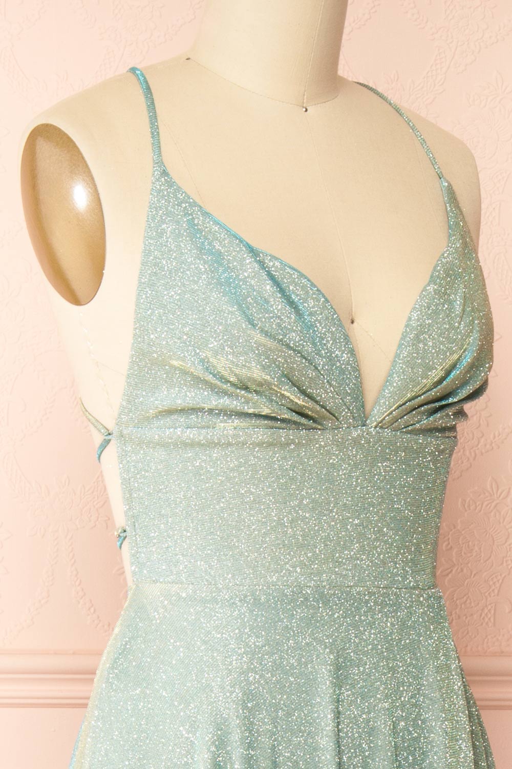 Ketia Mint | Sparkly Maxi Dress w/ V-Neckline
