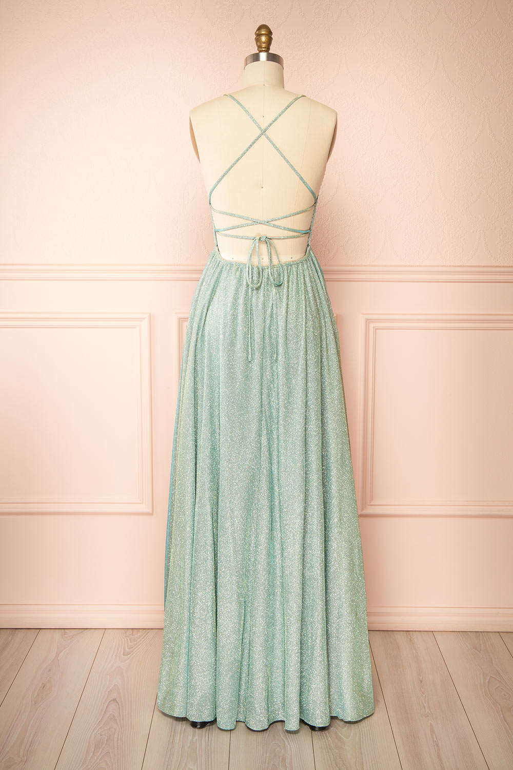 Ketia Mint | Sparkly Maxi Dress w/ V-Neckline