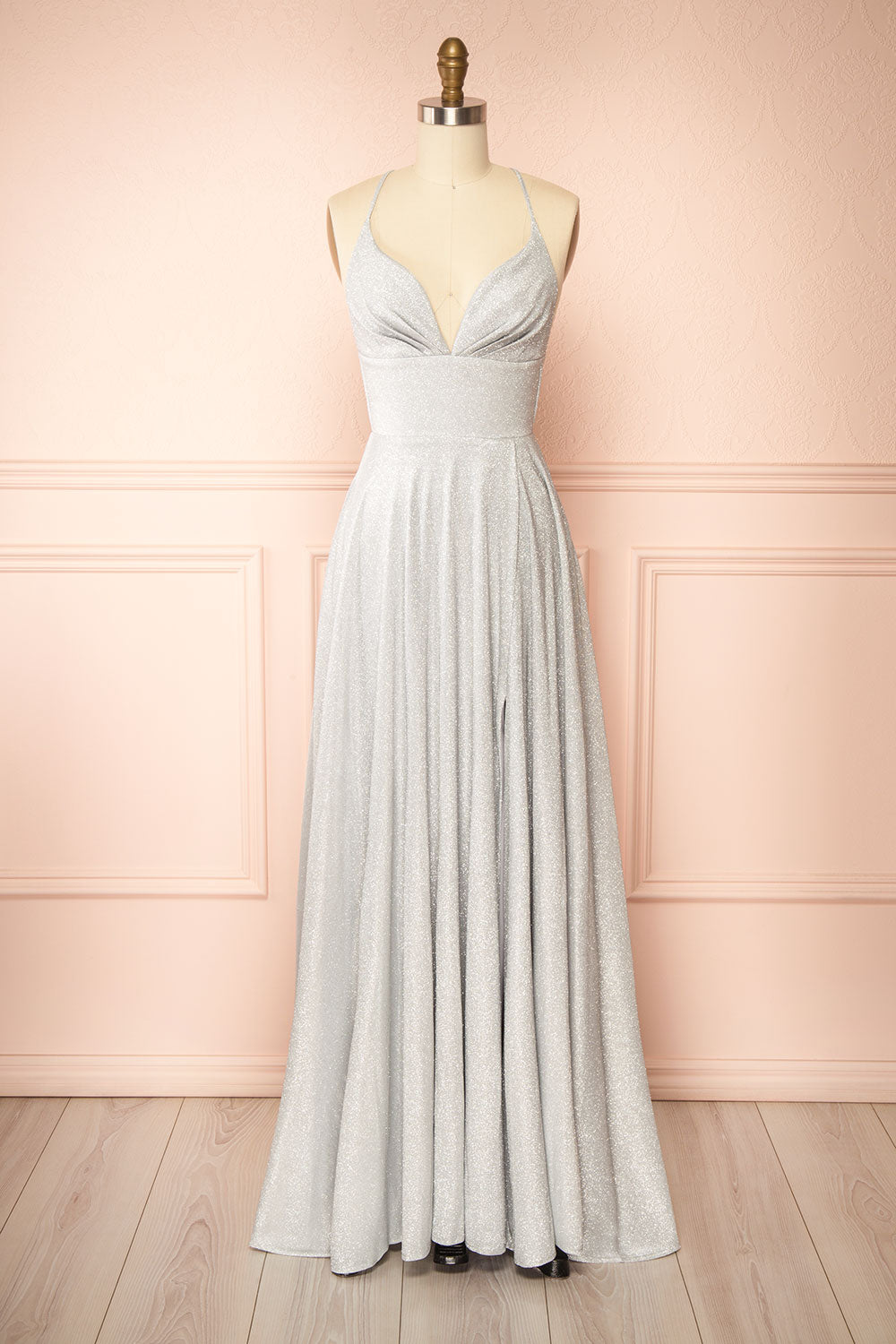 Ketia Silver | Sparkly Maxi Dress w/ V-Neckline