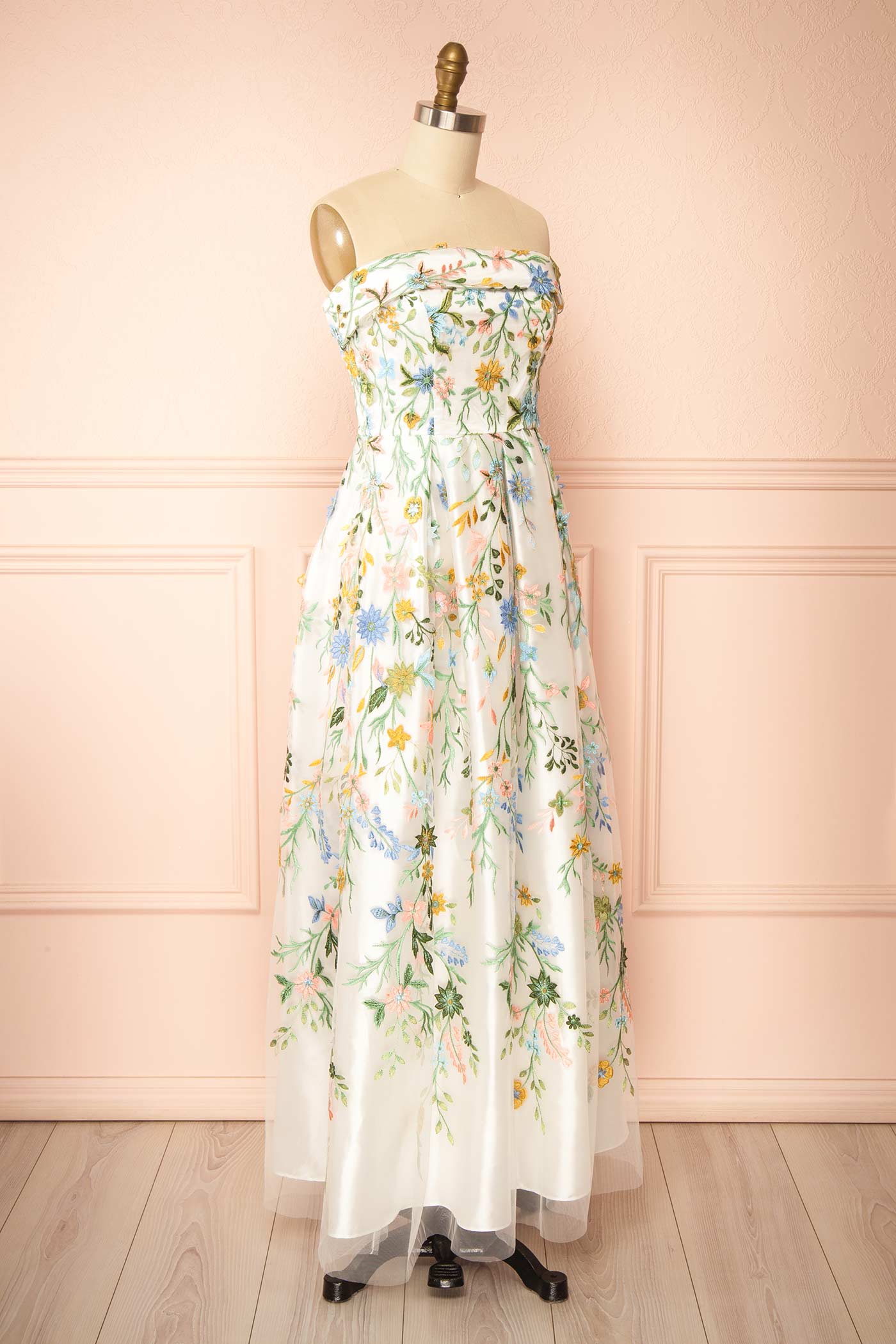 Keziah | Strapless Floral Maxi Gown with Embroidery