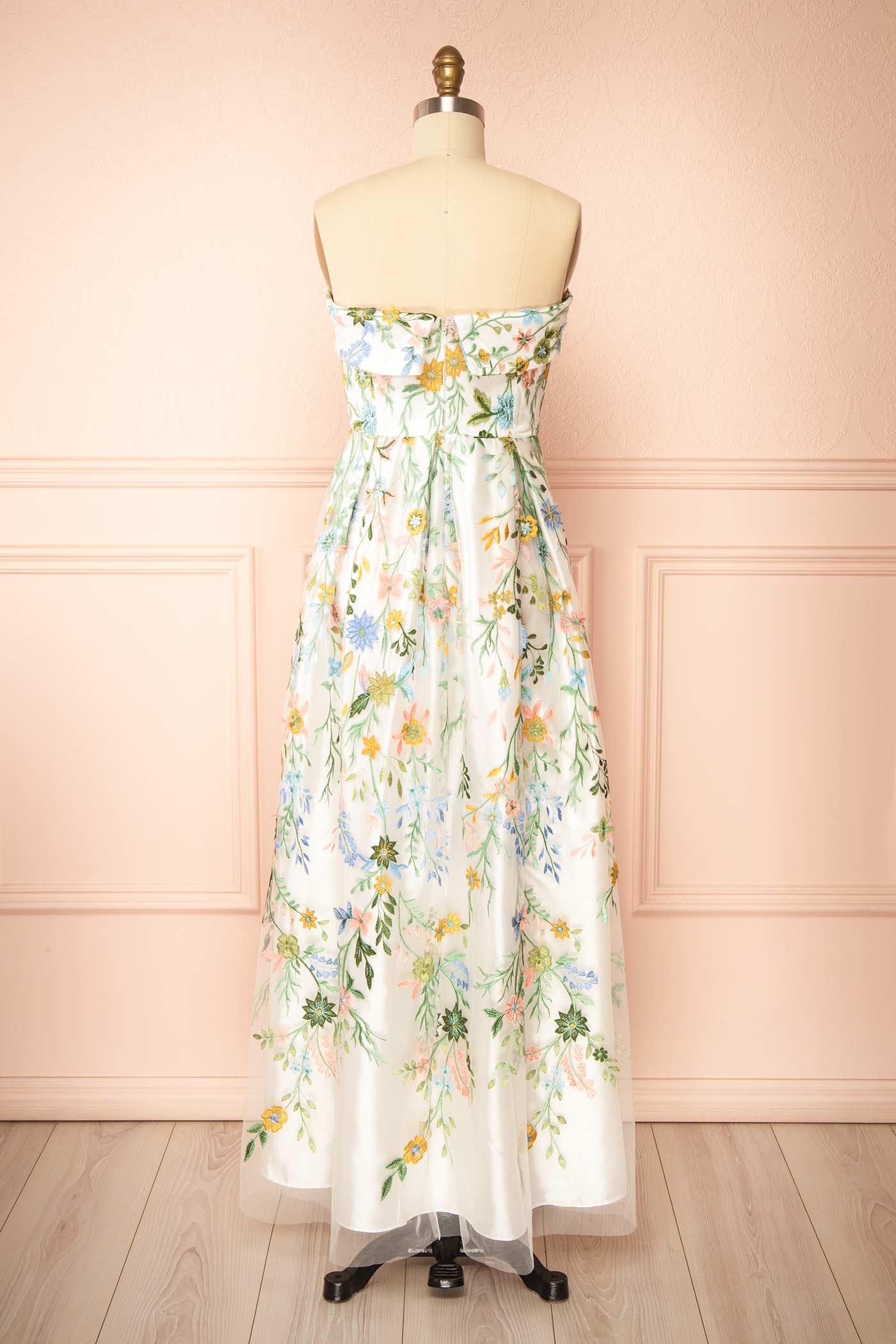 Keziah | Strapless Floral Maxi Gown with Embroidery