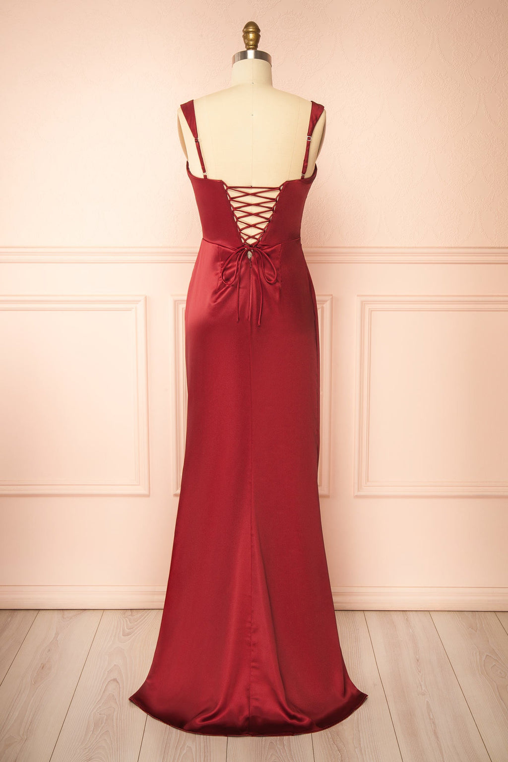 Khaly Burgundy | Satin Dress with Lace-Up Back