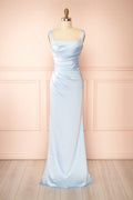 Khaly Light Blue | Satin Dress with Lace-Up Back