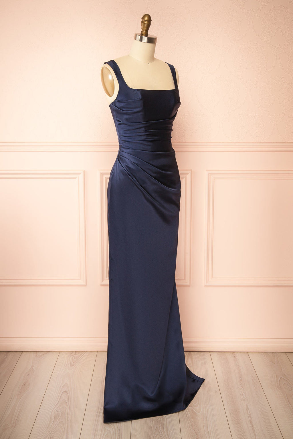 Khaly Navy | Satin Dress with Lace-Up Back