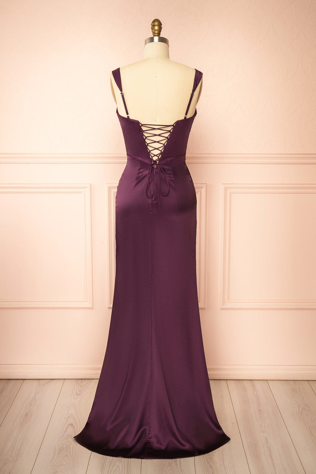 Khaly Purple | Satin Dress with Lace-Up Back