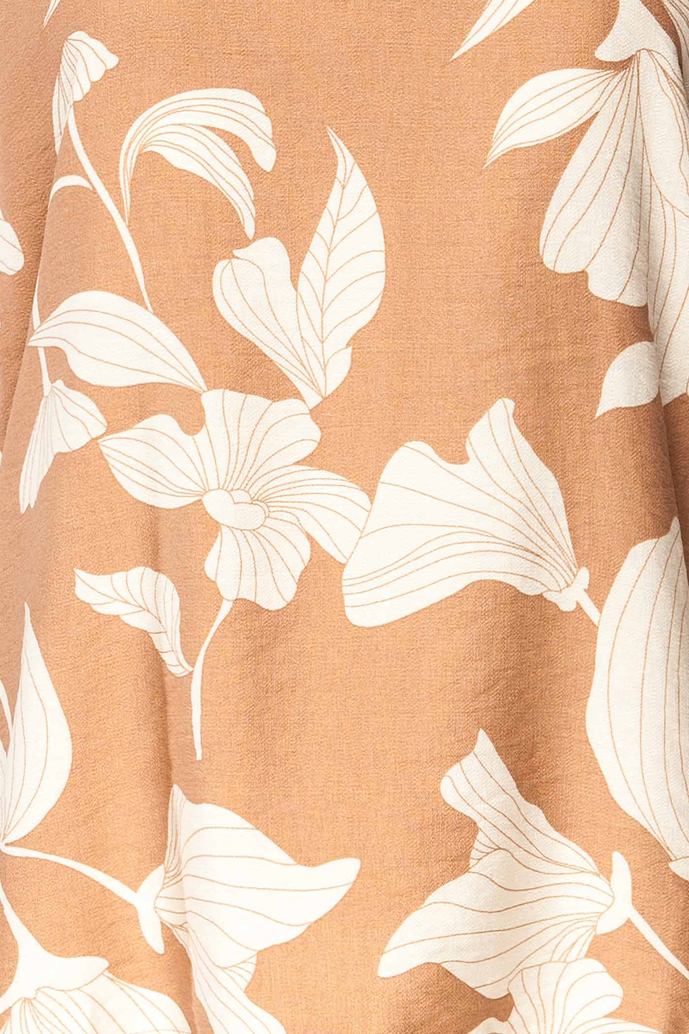 Mandla | Beige Halter Open Back Maxi Dress with White Floral Print