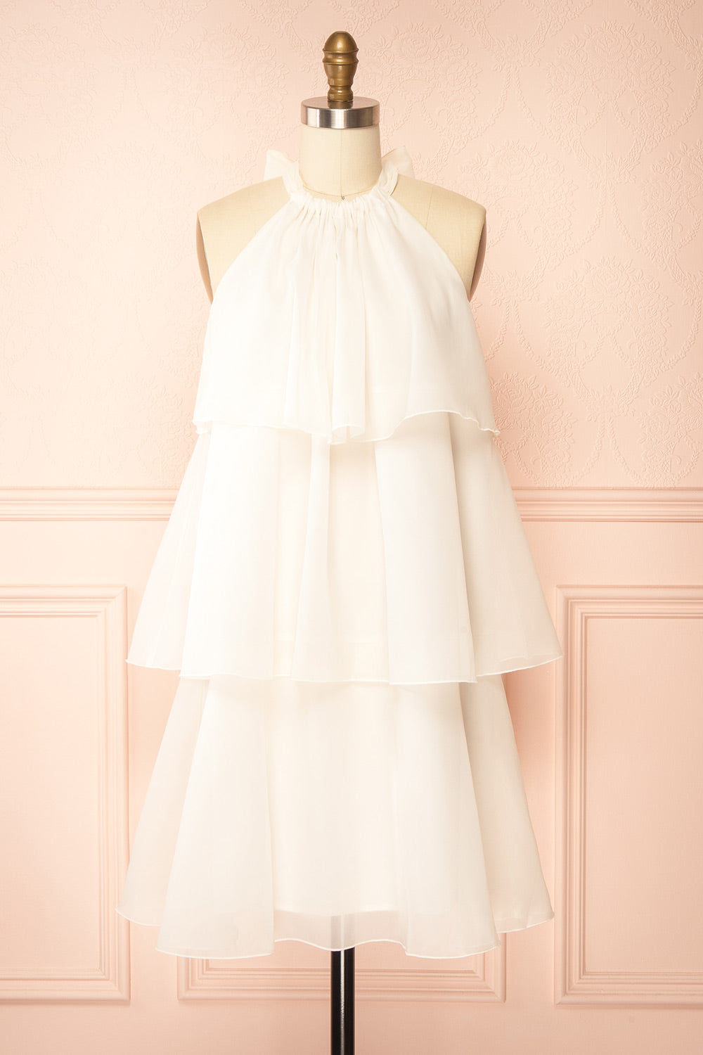 Khawla | Ivory Tiered Short Organza Dress