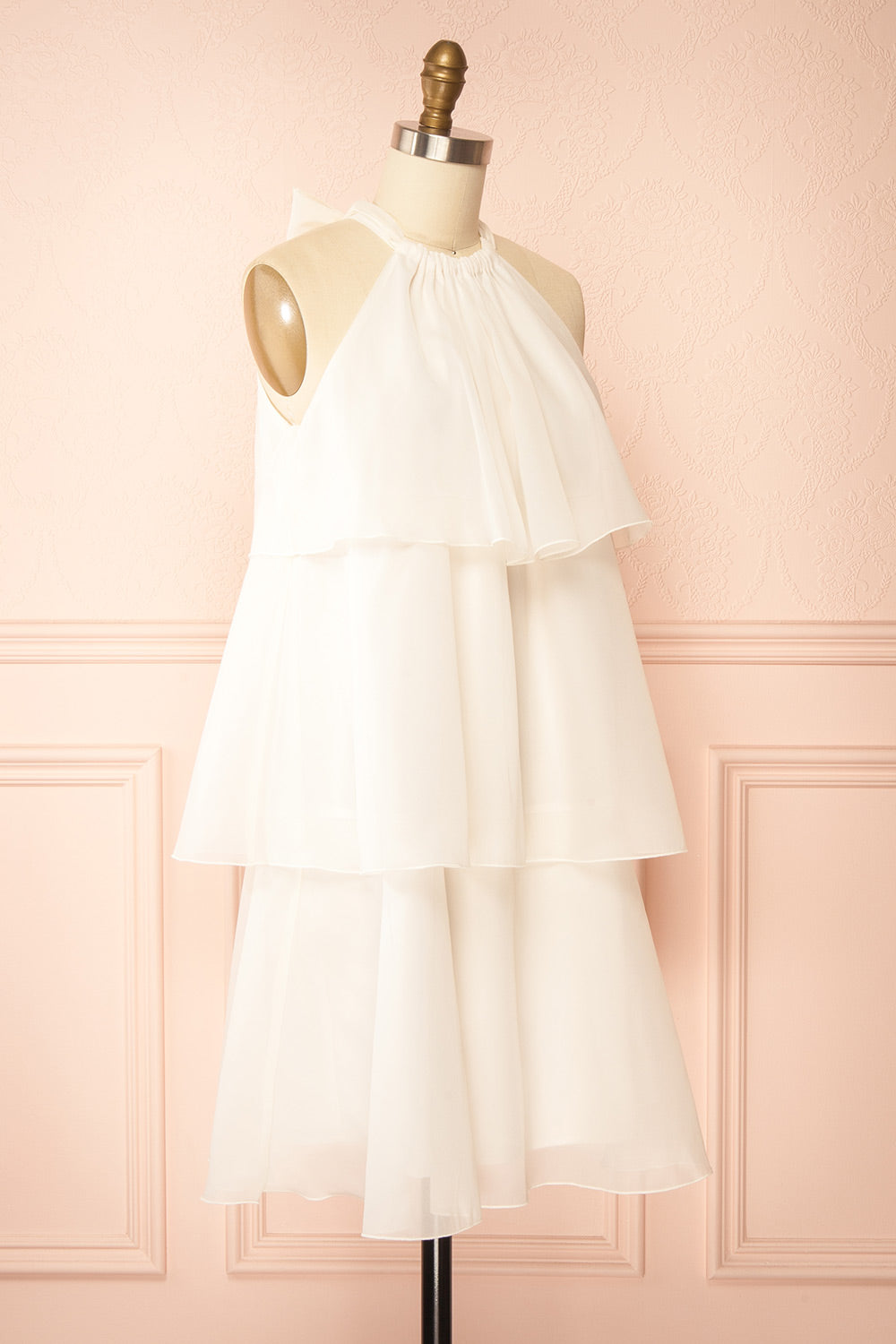 Khawla | Ivory Tiered Short Organza Dress