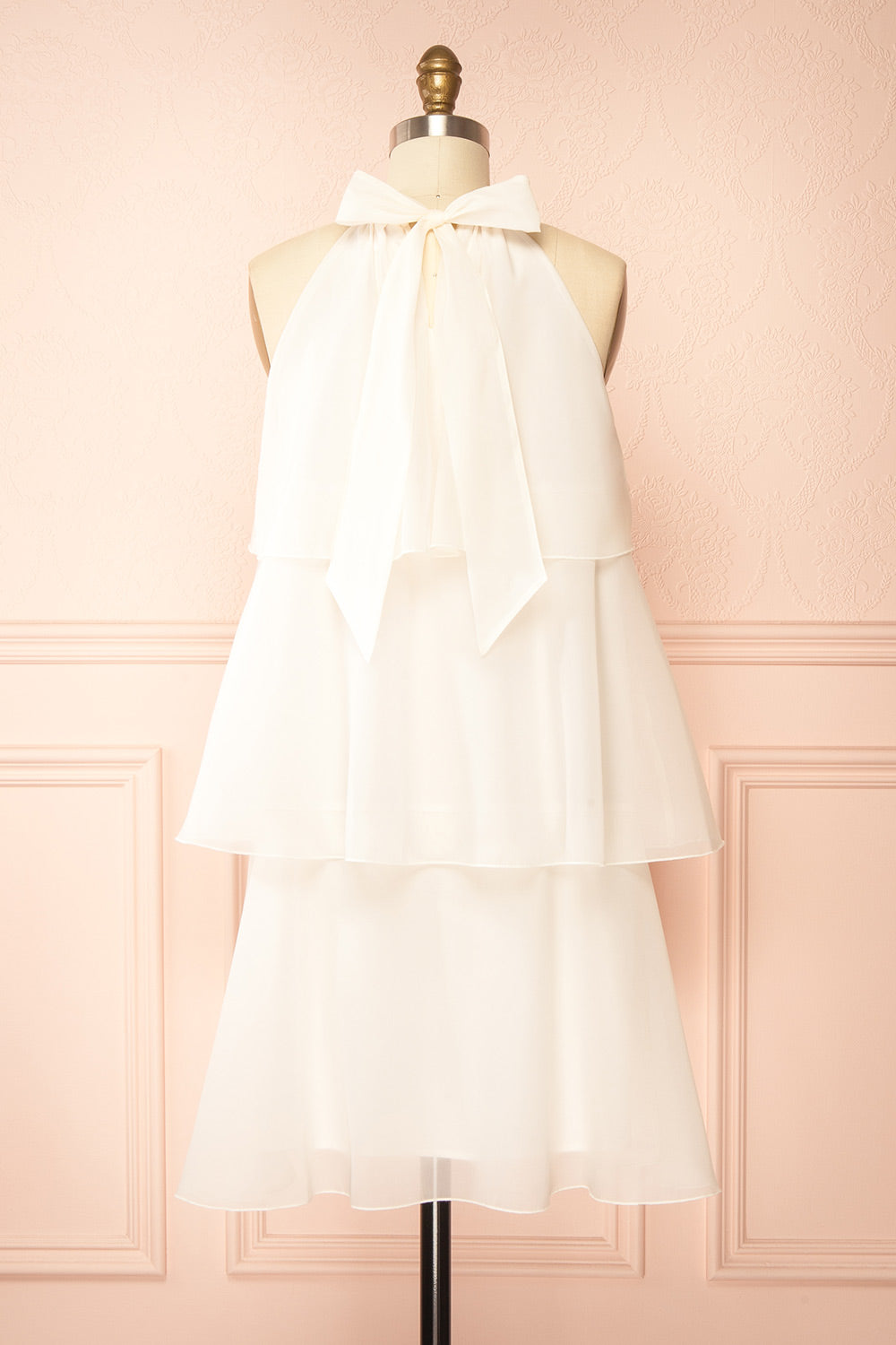 Khawla | Ivory Tiered Short Organza Dress