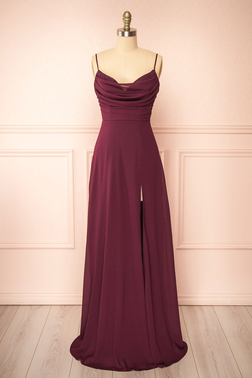 Kieran Burgundy | A-Line Maxi Dress with Lace