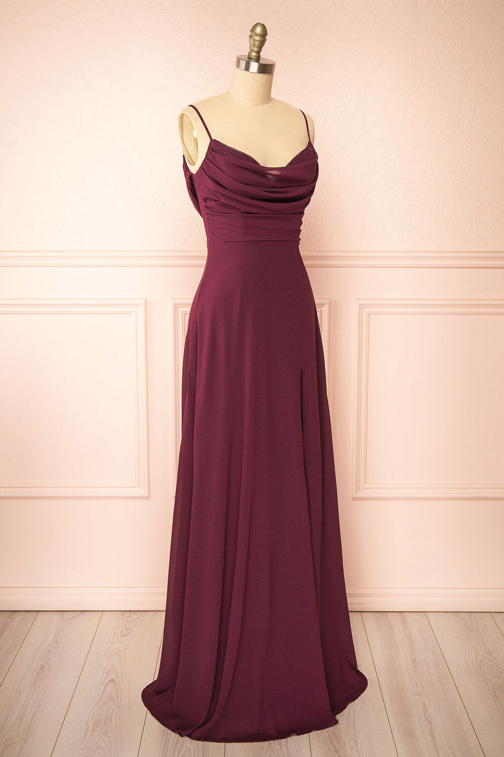 Kieran Burgundy | A-Line Maxi Dress with Lace