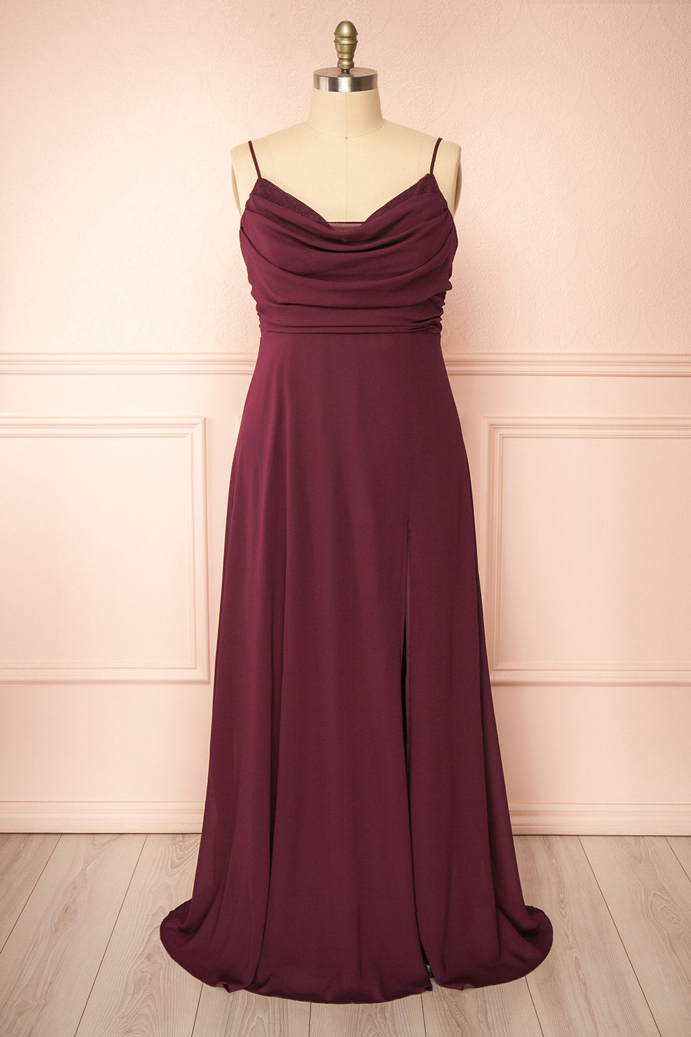 Kieran Burgundy | A-Line Maxi Dress with Lace