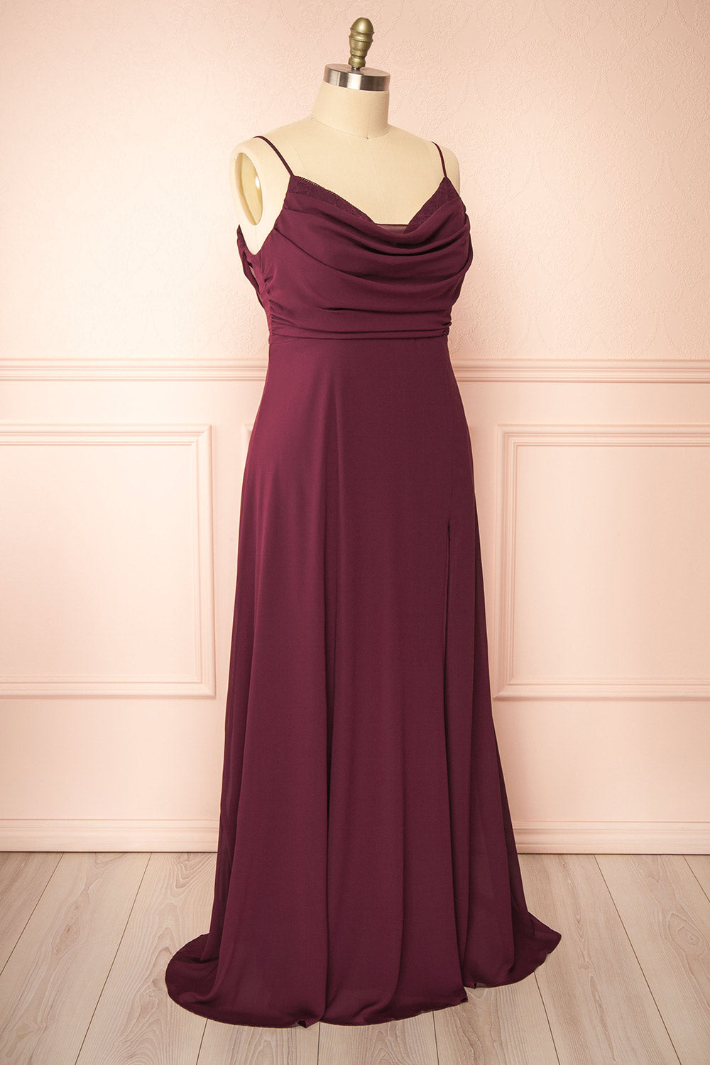 Kieran Burgundy | A-Line Maxi Dress with Lace