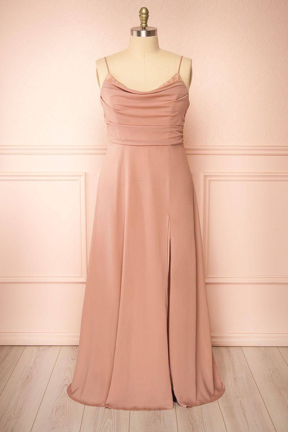 Kieran Taupe | A-Line Maxi Dress with Lace