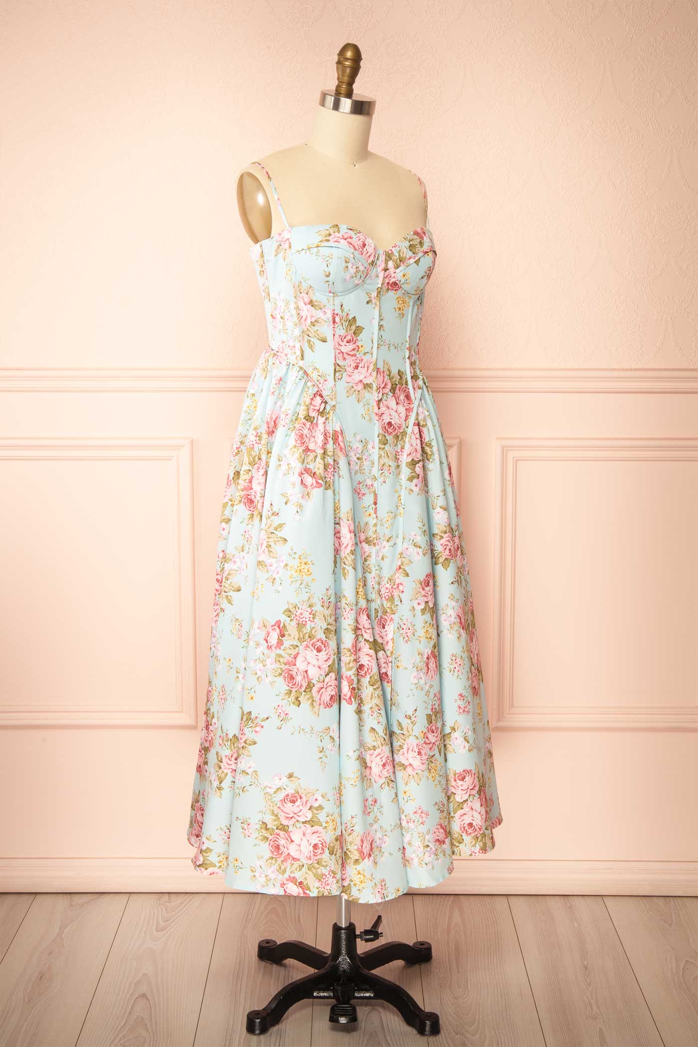 Laizette | Blue Floral A-Line Midi Dress