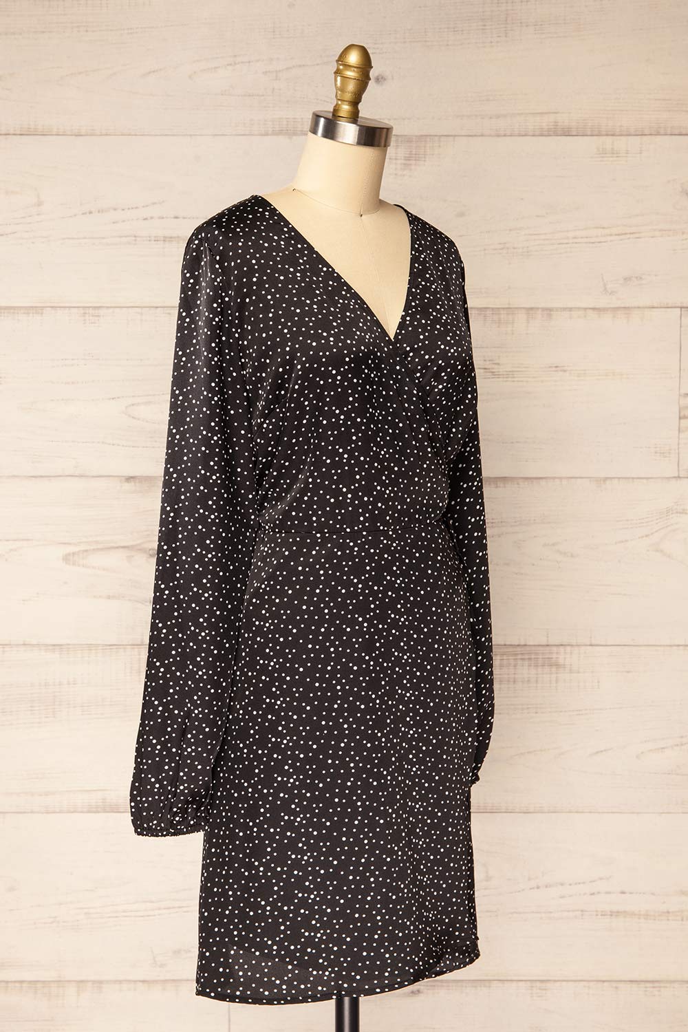 Langon Black | Short Dotted Wrap Dress