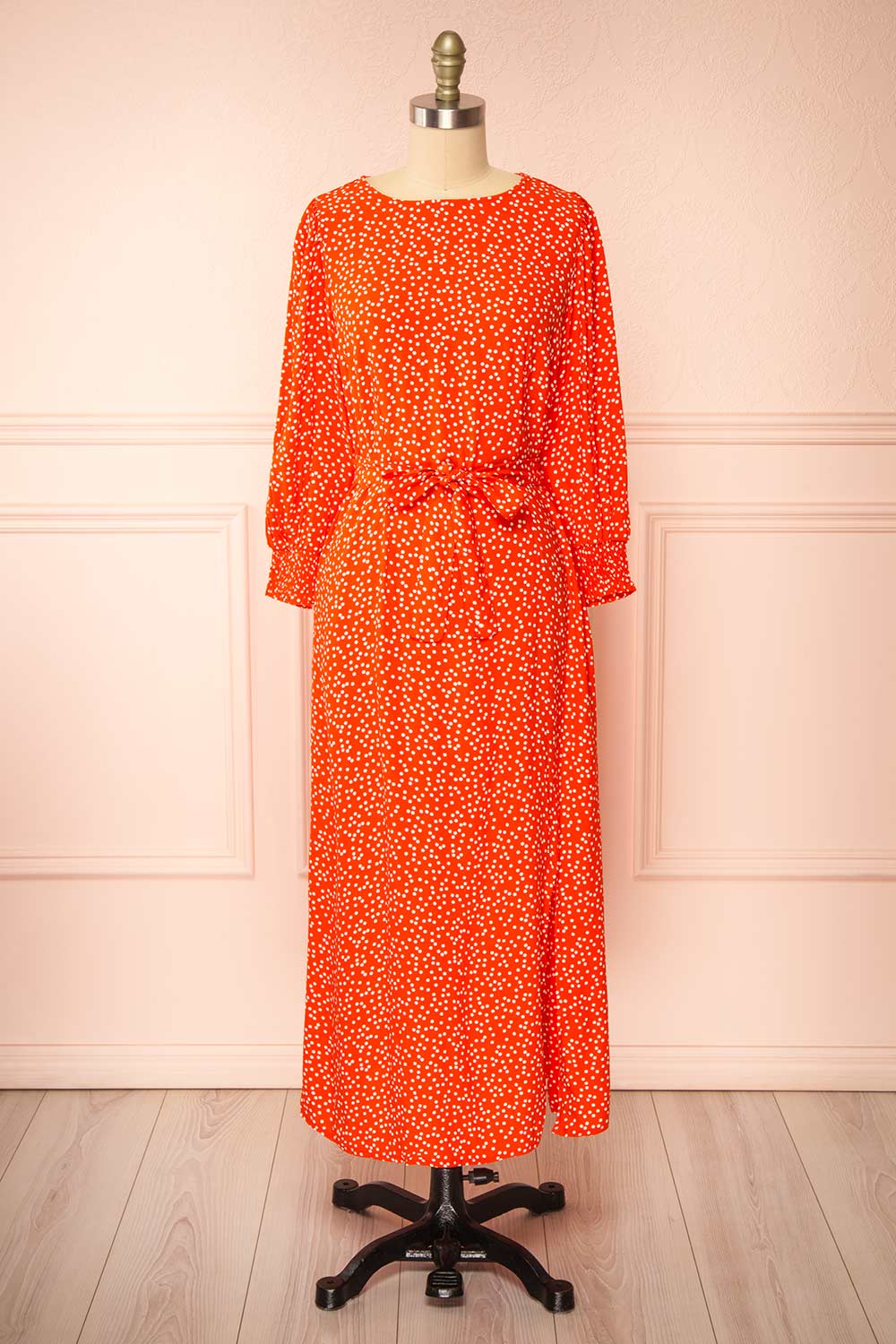 Laureanne | Red Polka Dot Belted Midi Dress