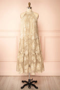 Laurelgrove | Long Halter Neck Floral Beige Dress
