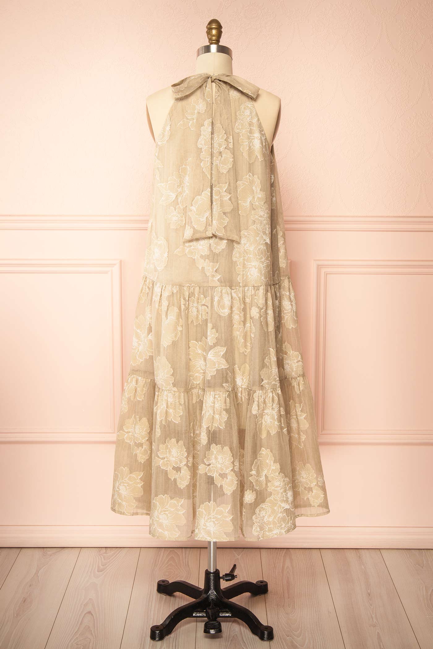 Laurelgrove | Long Halter Neck Floral Beige Dress