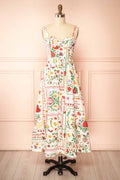 Lauria | White Folk-Art Floral Print Smocked Midi Dress