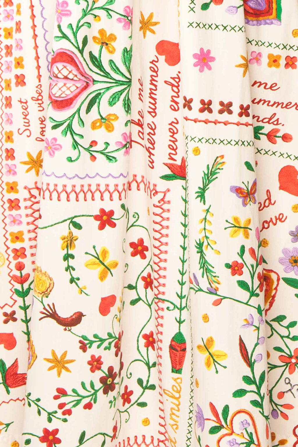 Lauria | White Folk-Art Floral Print Smocked Midi Dress