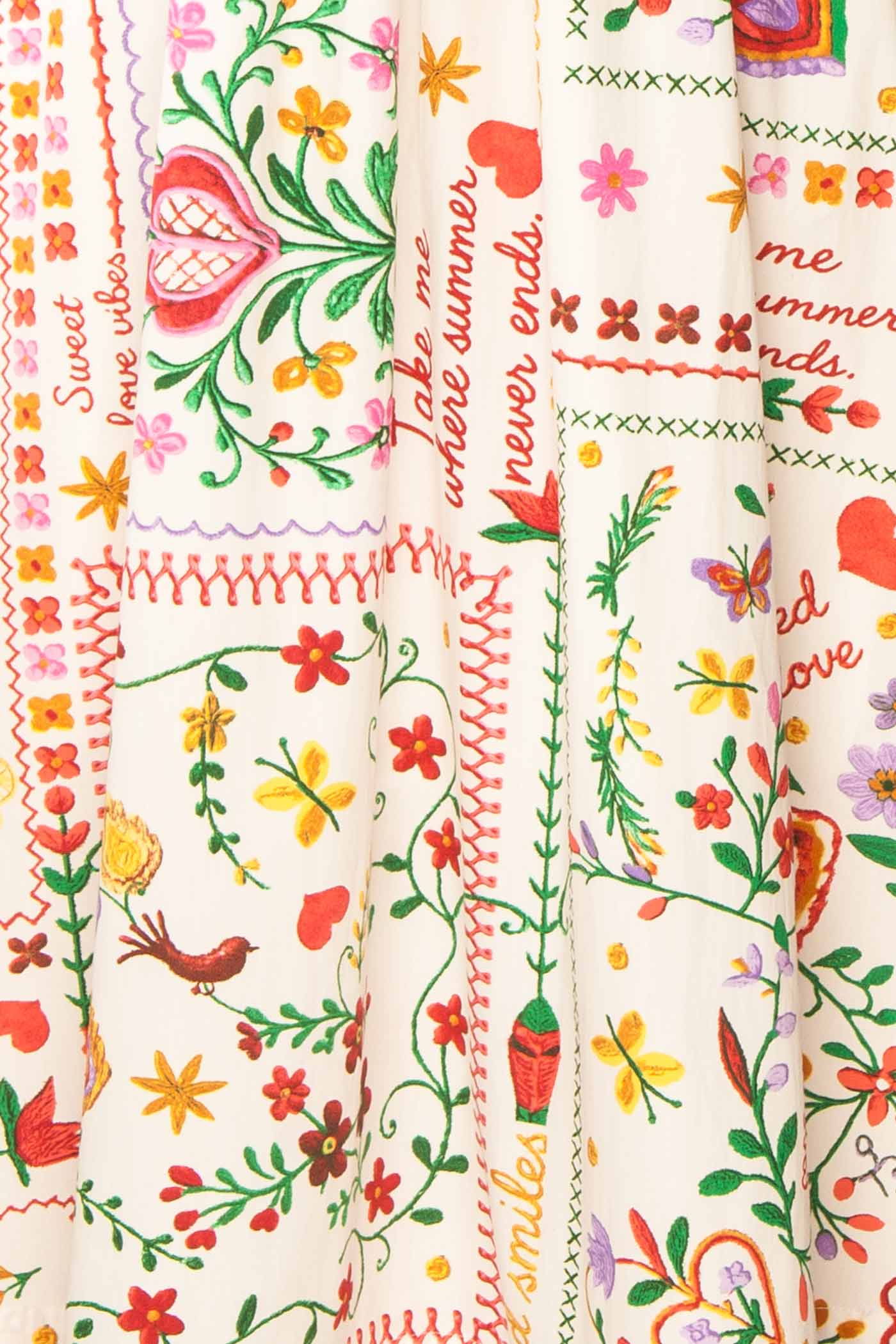 Lauria | White Folk-Art Floral Print Smocked Midi Dress