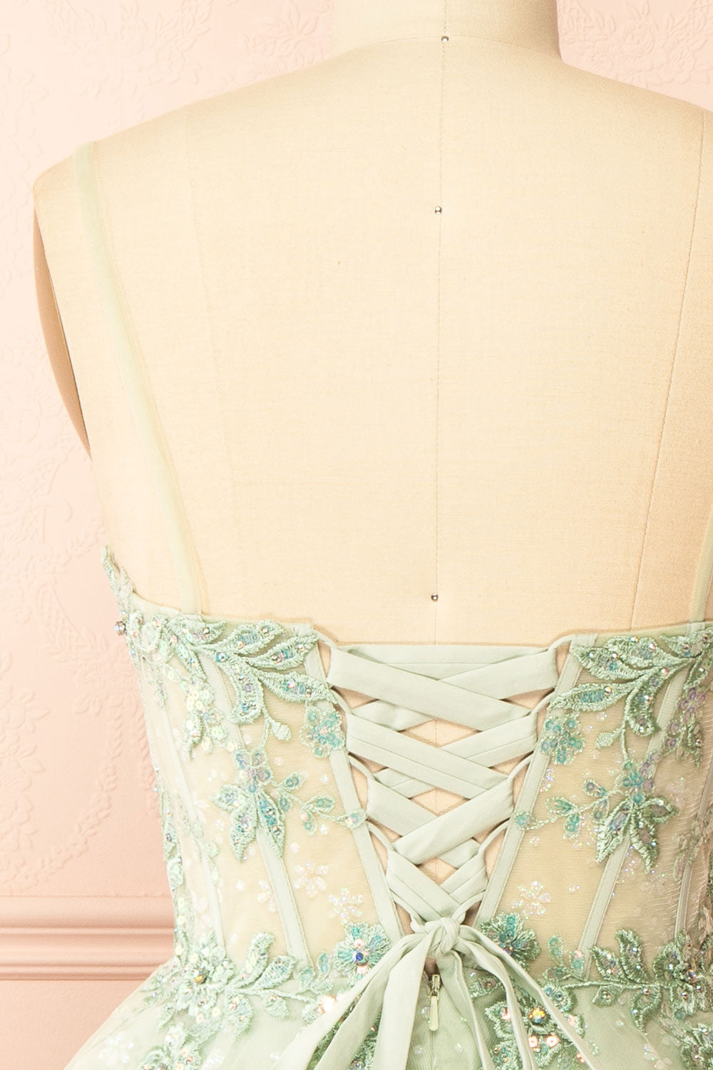 Lettie | Short Floral Green Tulle Corset Dress