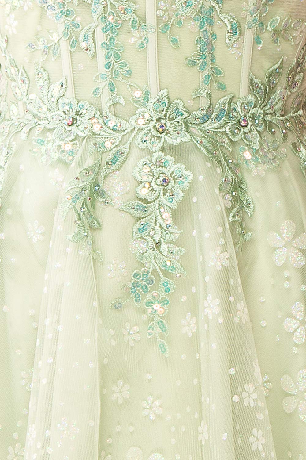 Lettie | Short Floral Green Tulle Corset Dress