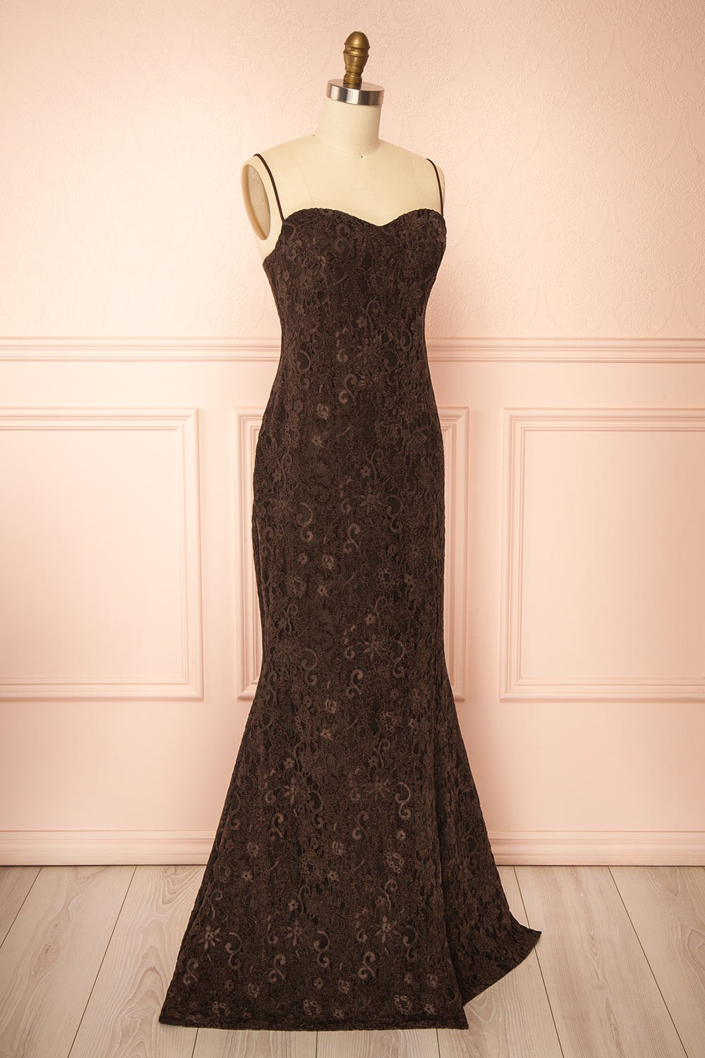 Lianna Brown | Semi-Velvet Lace Maxi Dress with High Slit by Arti Gogna