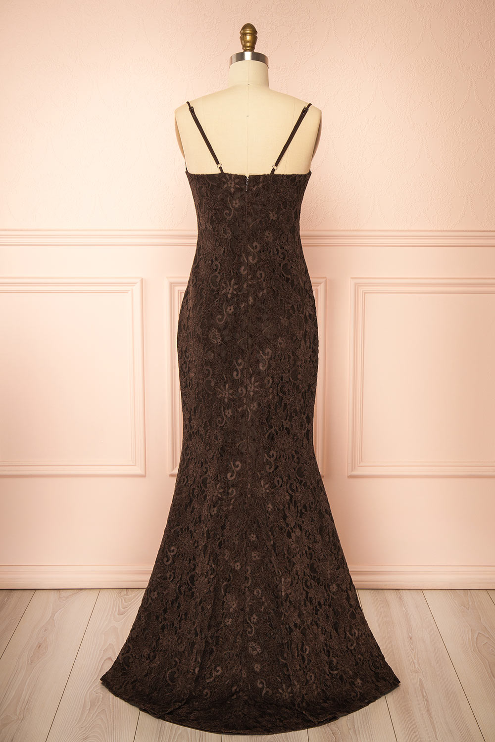 Lianna Brown | Semi-Velvet Lace Maxi Dress with High Slit by Arti Gogna