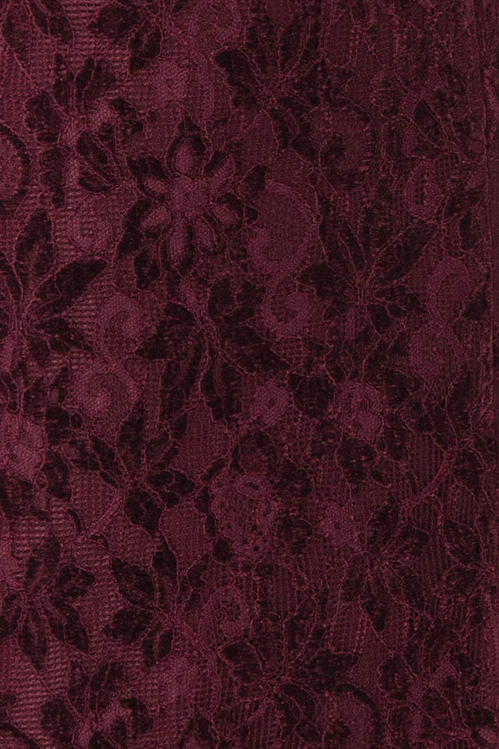Lianna Burgundy | Semi-Velvet Lace Maxi Dress with High Slit by Arti Gogna