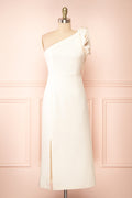 Liliana | One Shoulder Ivory Midi Dress w/ Bow