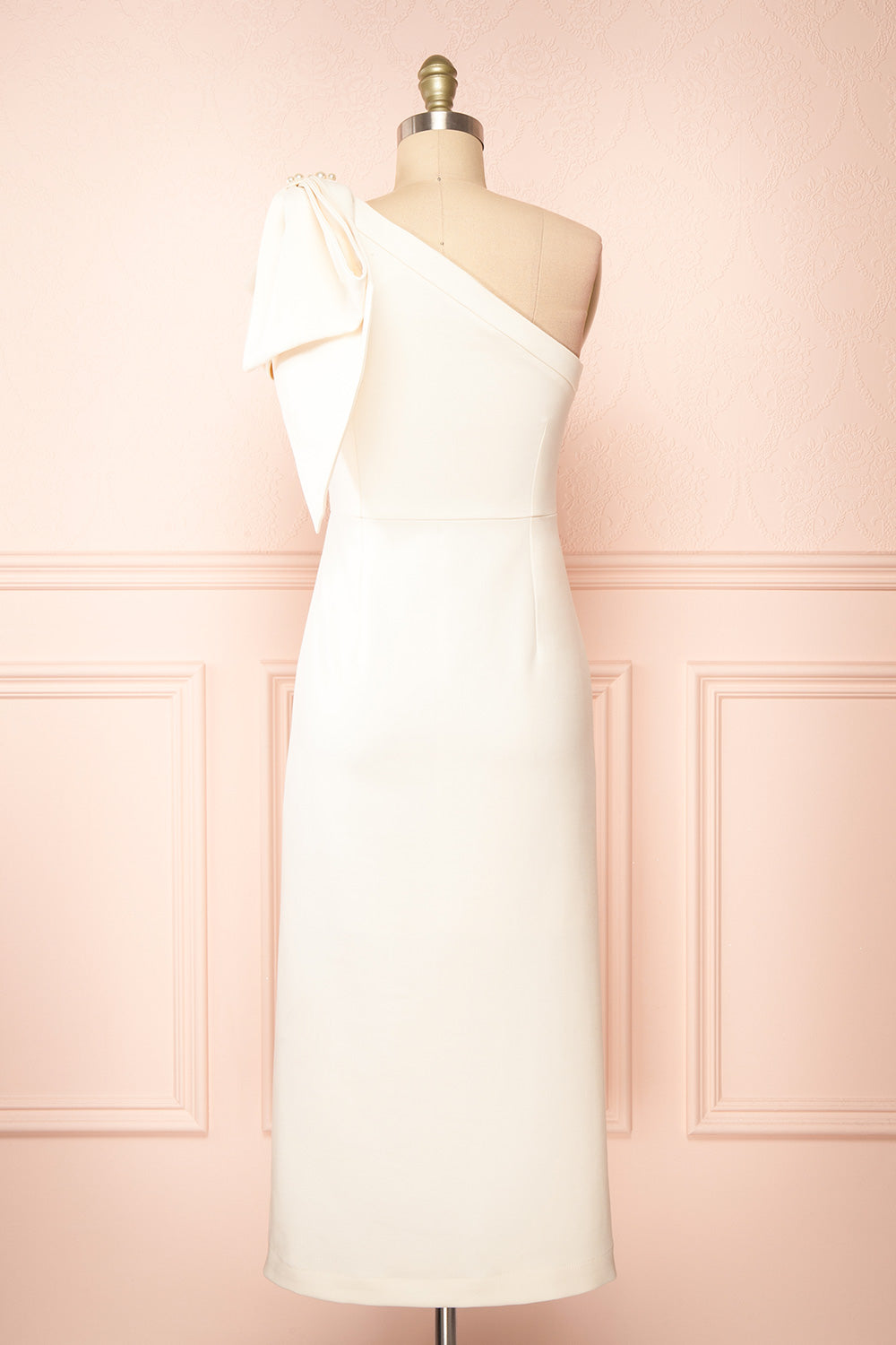 Liliana | One Shoulder Ivory Midi Dress w/ Bow