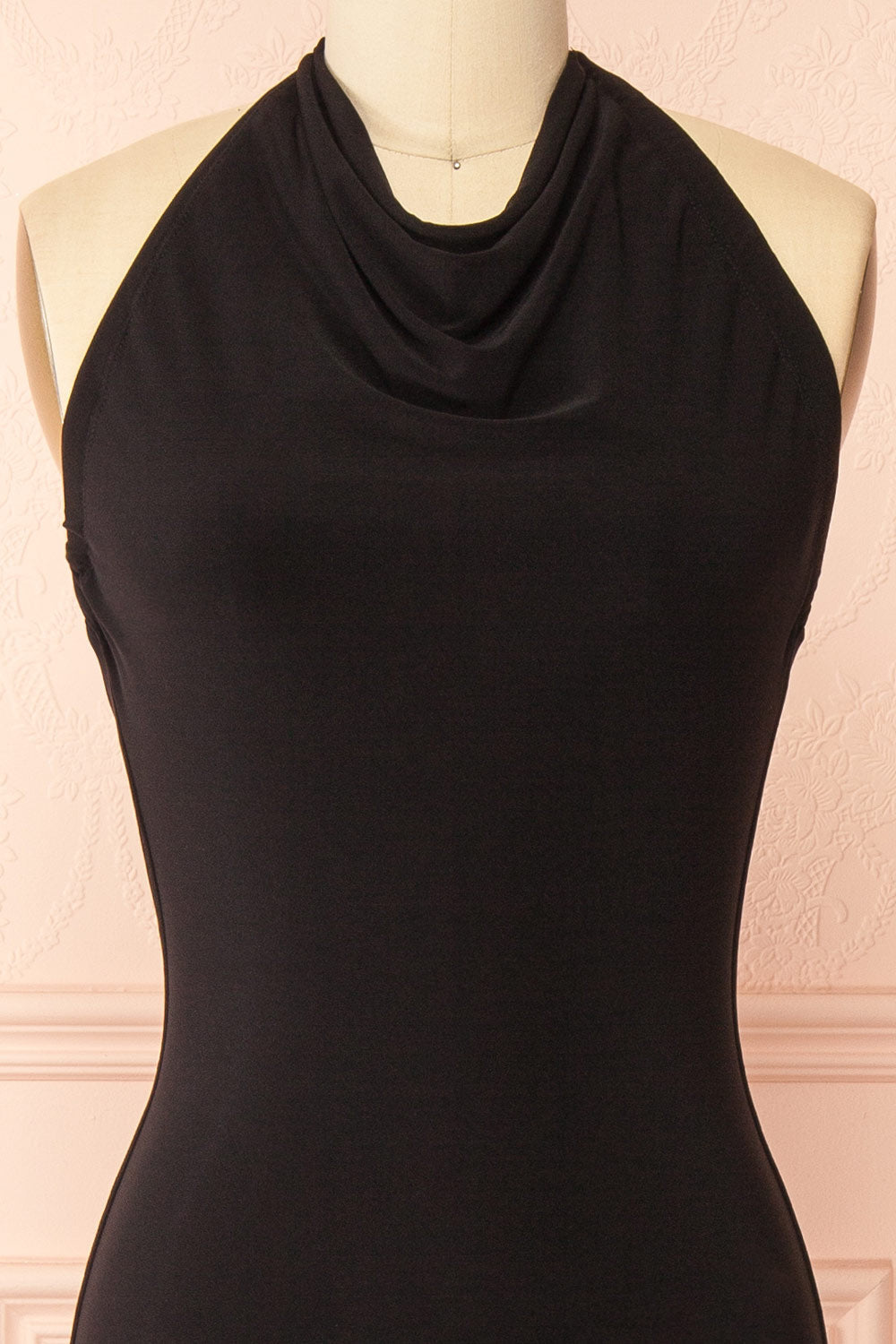 Lindy Black | Fitted Open Back Maxi Dress with Versatile Neckline