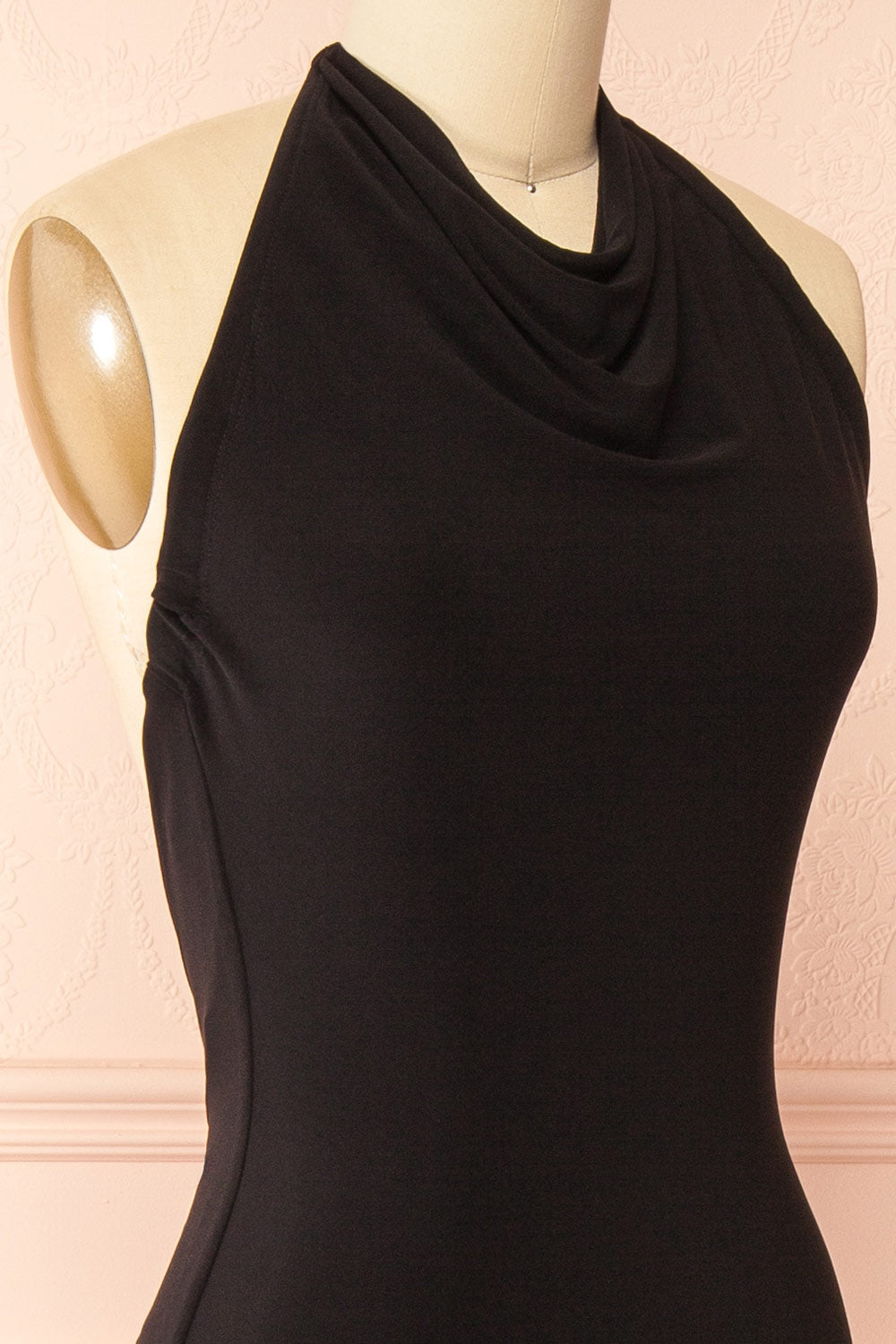 Lindy Black | Fitted Open Back Maxi Dress with Versatile Neckline