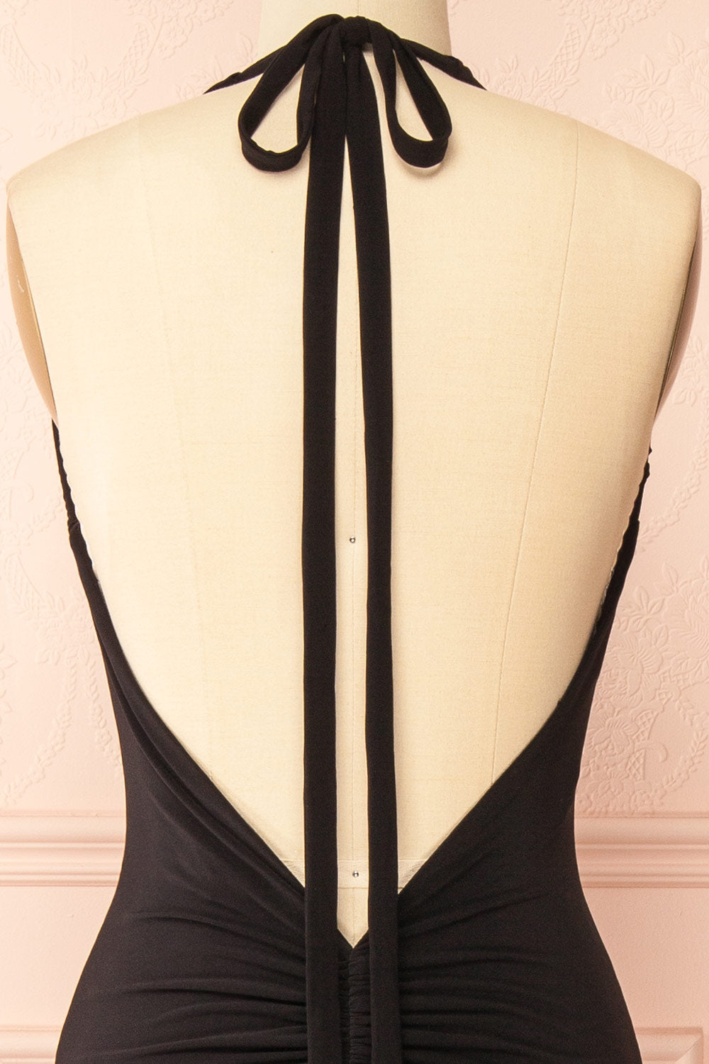 Lindy Black | Fitted Open Back Maxi Dress with Versatile Neckline