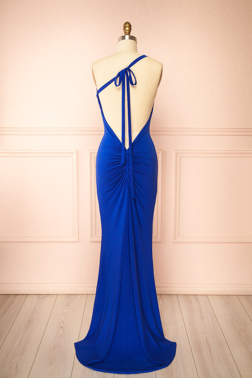 Lindy Blue | Fitted Open Back Maxi Dress with Versatile Neckline