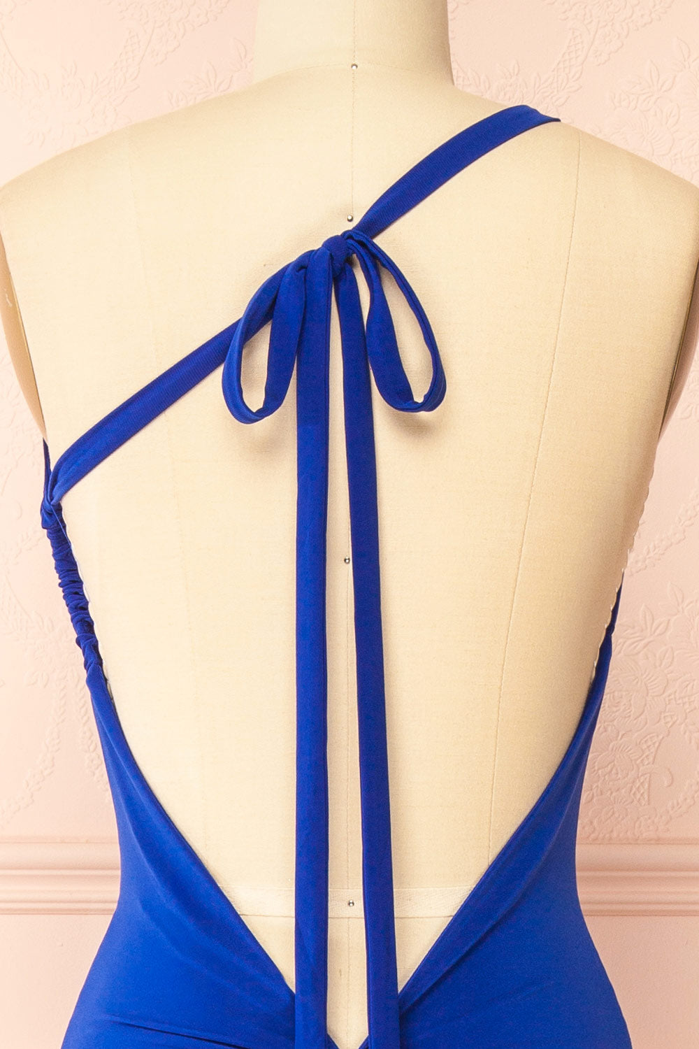 Lindy Blue | Fitted Open Back Maxi Dress with Versatile Neckline